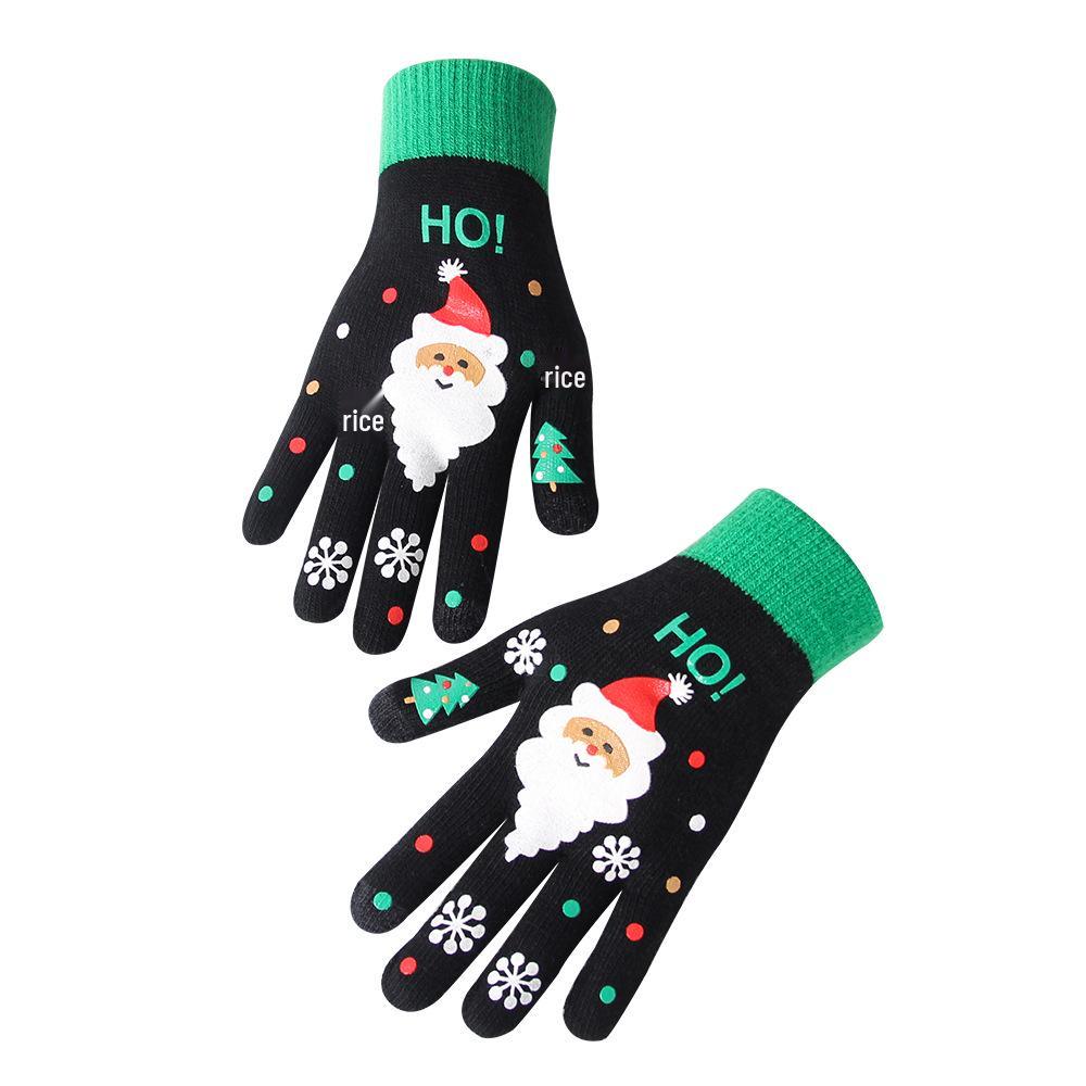 Women's Winter Touchscreen Knitted Cartoon Christmas Gloves – Warm and Thick Five-Finger Design