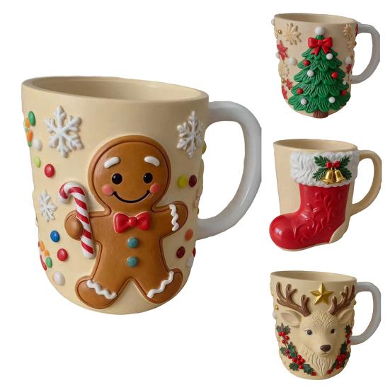 Christmas Coffee Cup Christmas Tree Elk Stocking Gingerbread Man Mug 260ml Dishwasher Microwave Tea Cocoa Cup for Home Office Outdoor Use