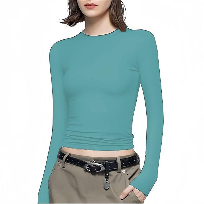 Solid Color round Neck Neck Long Sleeved Top Women Solid round Neck Long sleeve Top