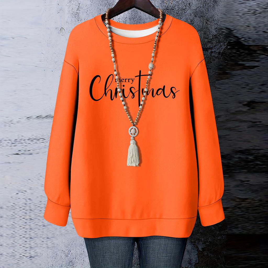 Ladies' Christmas Printed Round Neck Long Sleeved T-shirt Sweatshirt Top
