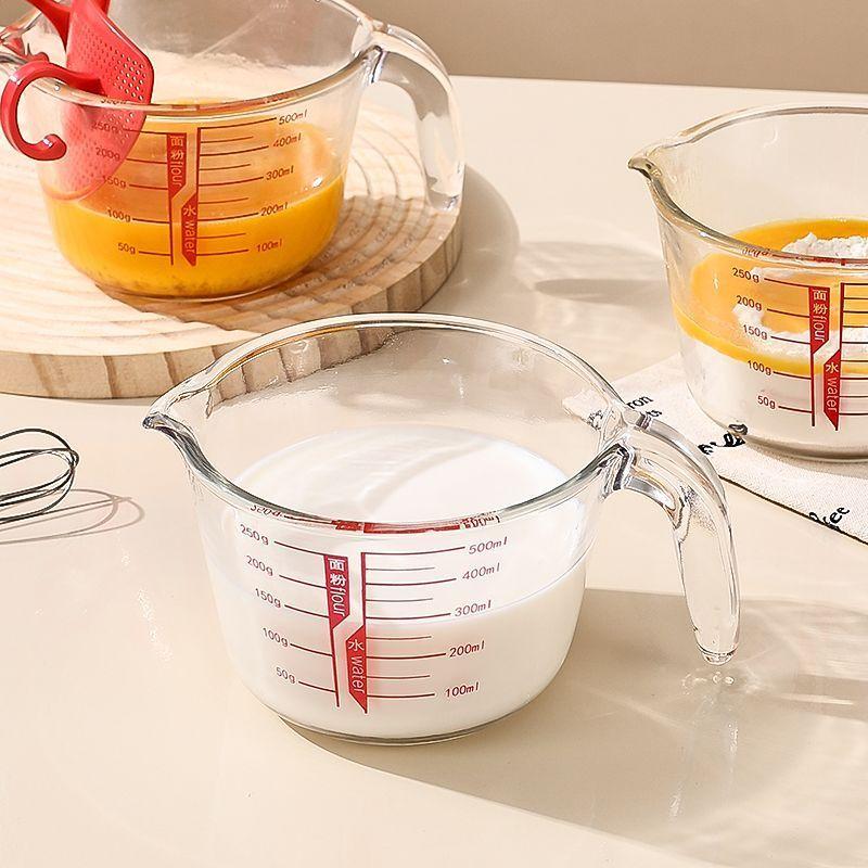 Large capacity glass measuring cup with scale handle ml meter household temperature-resistant kitchen milk baking egg beating bowl