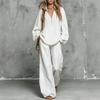 Women's Casual Two-Piece Top and Bottom Set with Half Zip Turn-Down Collar, Sleeves, Cotton Linen