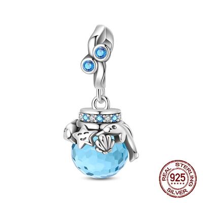 Copper Sea Blue Crystal Sea Creature Pendant Dolphin Charm Compatible With Authentic Charm Bracelets Women Do It Yourself Jewellery Gift