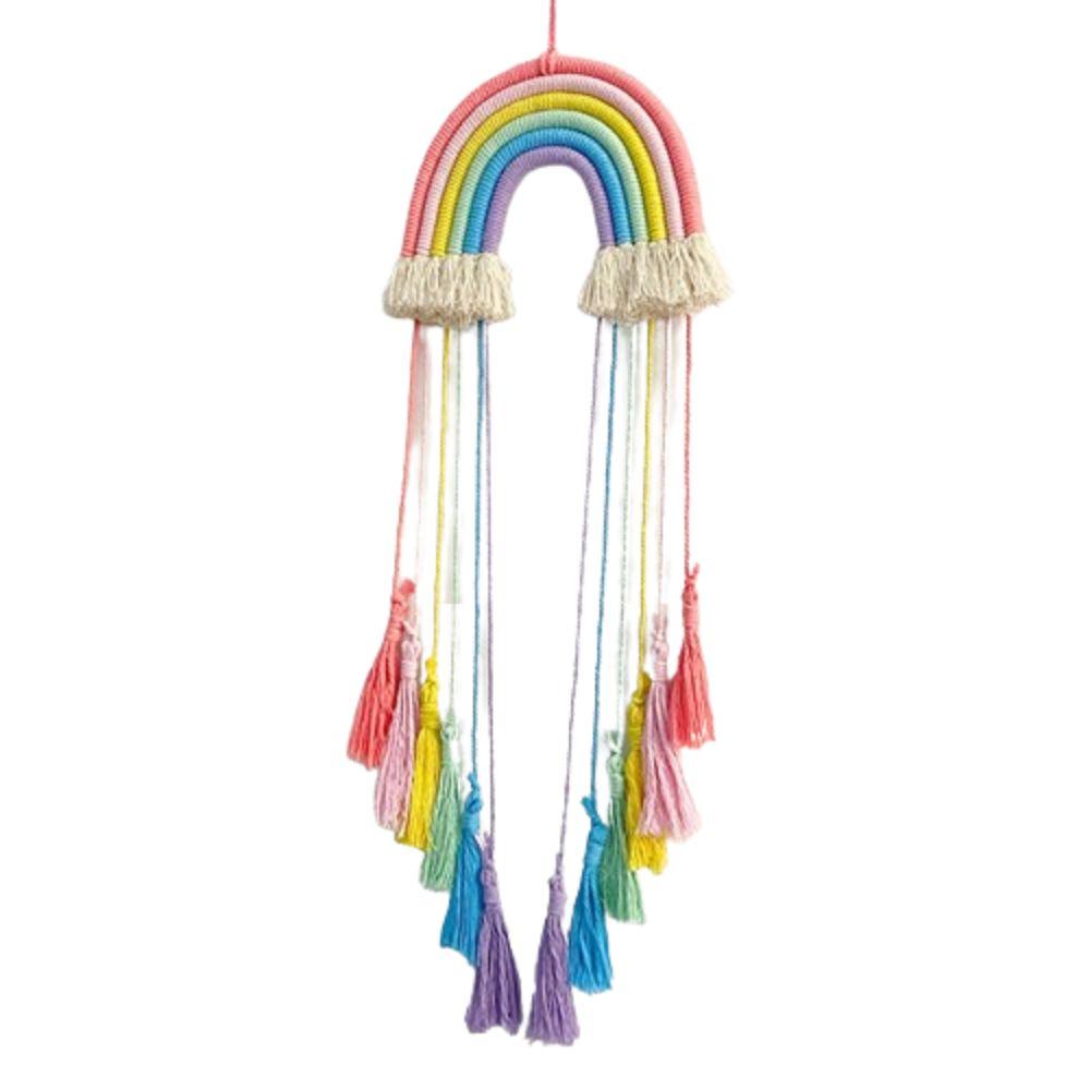 Hand-woven Weaving Rainbow Hangings Cotton Rope Bedroom Pendant Tassel Tapestry  Children's Room
