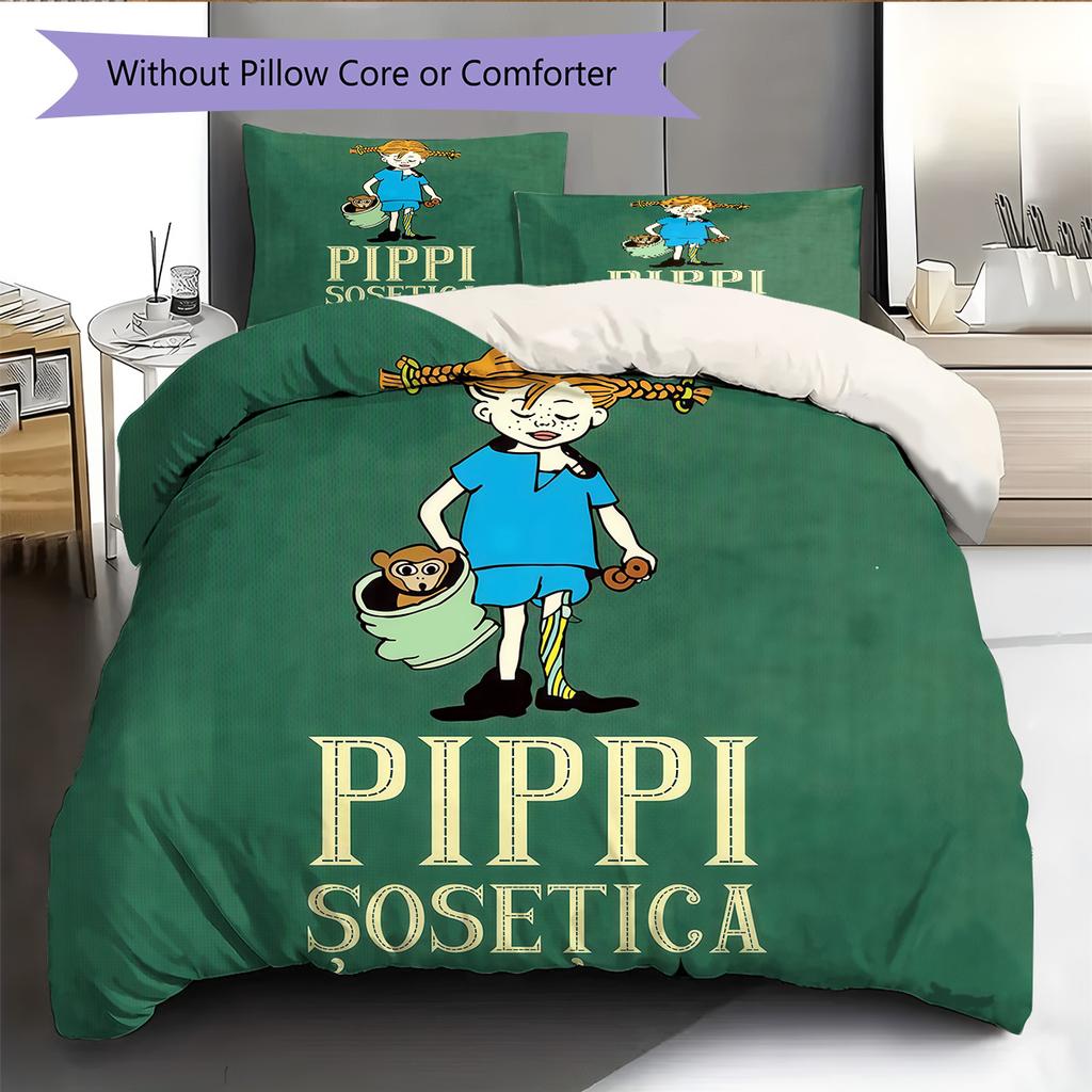Pippi Longstocking  Pattern Bedding Quilt Set  Home Decoration  Gift (1 * Duvet Cover + 2 * Pillowcase  Without Core)