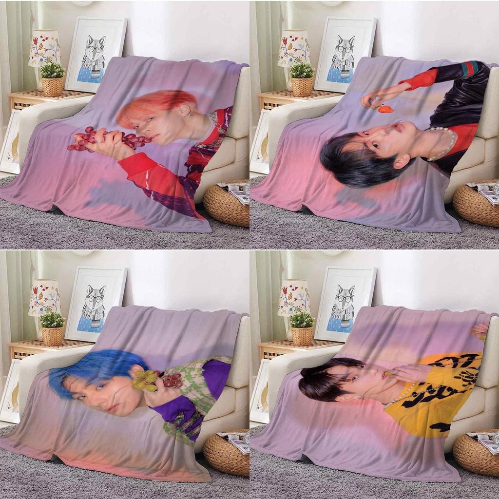 Bts Character Print Coral Fleece Sofa Air Conditioning Blanket Sofa Decoration