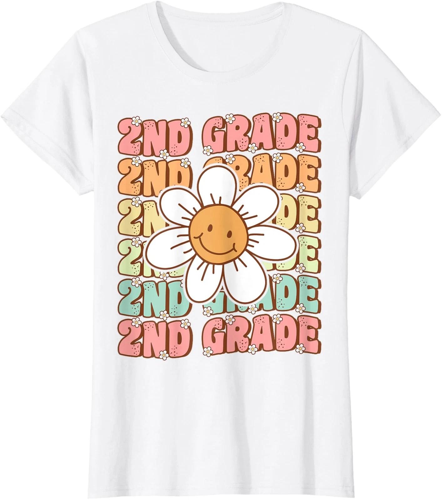 Groovy Back To School First Day of Second Grade Ladies  Crewneck T-Shirt 2XL