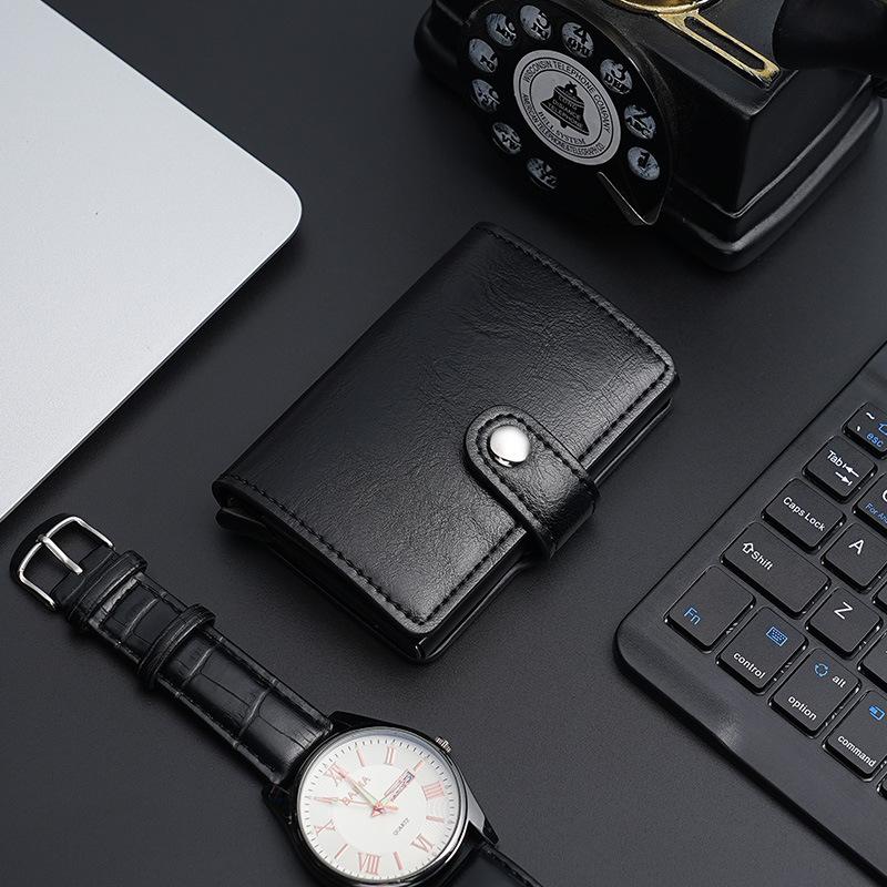 Supply Dollar Clip Card Holder, New PU Wallet Aluminum Alloy Automatic Elastic Card Bag