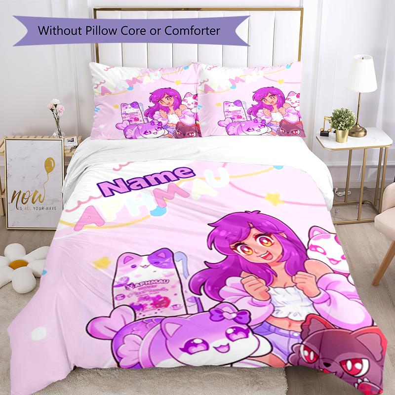 Set Biancheria da Letto Aphmau Personalizzato con Nome (3 Pezzi) Chiusura con Bottoni Include 1 Copripiumone e 2 Federe, Morbido e Confortevole per Tutte le Stagioni.