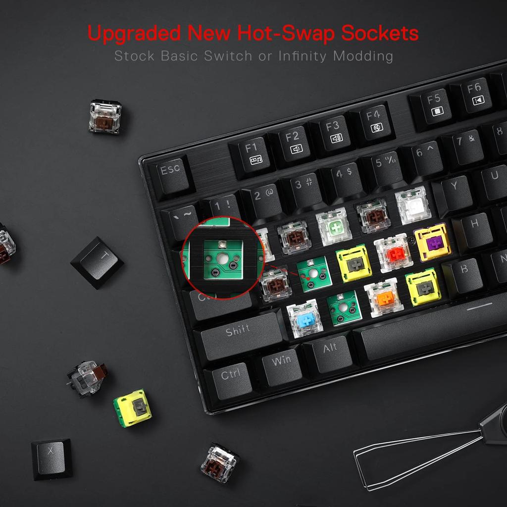 Redragon K556 RGB LED Backlit Wired Mechanical Gaming Keyboard, 104-Key Hot-Swap Mechanical Keyboard with Aluminum Base, Upgraded Socket and