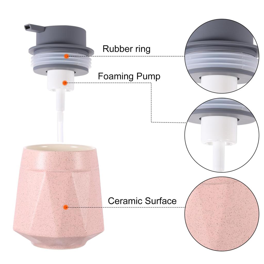 uxcell Foam Soap Dispenser Ceramic Foam Soap Pump for Bathroom 400ml Pink