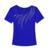 New Summer Women's T-shirt Sexy Skew Collar Shiny Diamonds Tees Fashion Female Short Sleeves Slim Mesh Tops Blouse