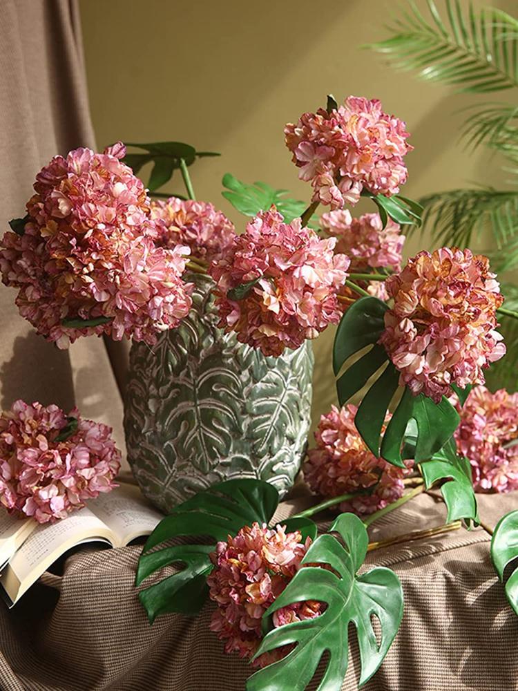 4 Pièces Grand Hortensia Séché Vintage Fleurs en Soie Fleurs Artificielles pour Bouquet de Mariée Fleurs Décoration Baby Shower