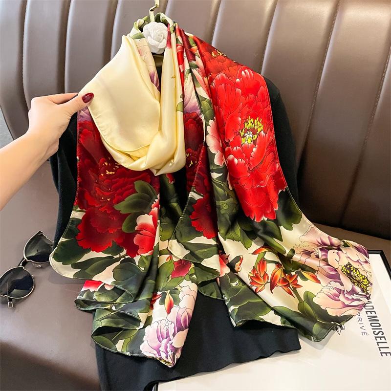High-End Women's Chinese Style Silk Scarf: Summer Liji Brocade, 90x180, Sun Protection, Perfect Gift Shawl