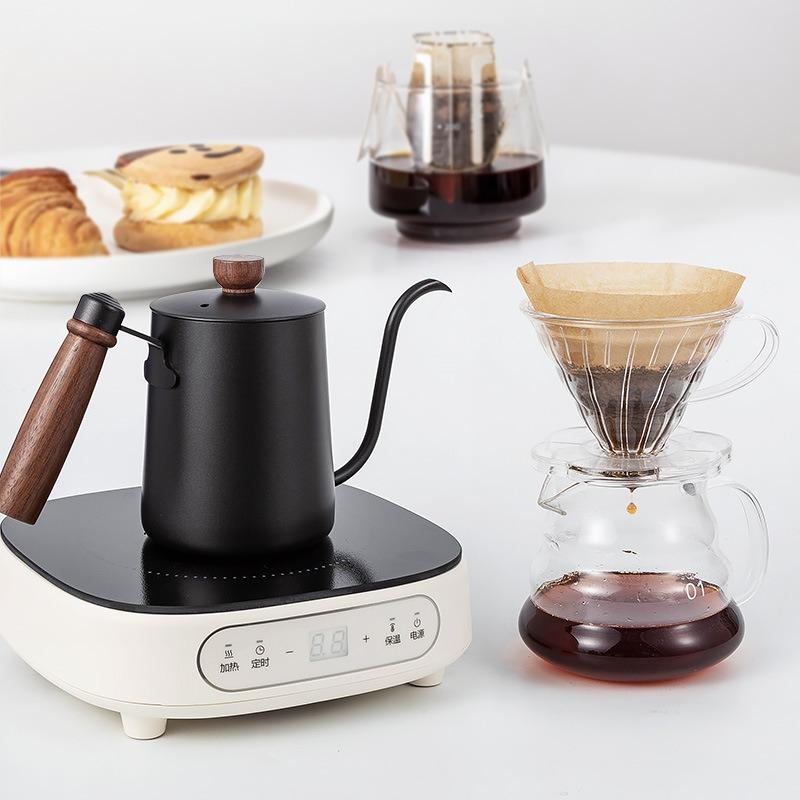 304 Stainless Steel Wooden Handle Espresso Coffee Pot for Home and Commercial Use, Long Spout and Fine Nozzle Drip Coffee Maker for Brewing