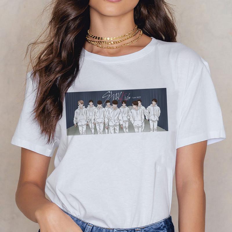 

Stray Kids Harajuku Kpop Casual Short Sleeve T-Shirt Жіноча мода Ullzang Miroh T-Shirt K Pop Fan Tshirt 90S Корейські топи Жіночі M