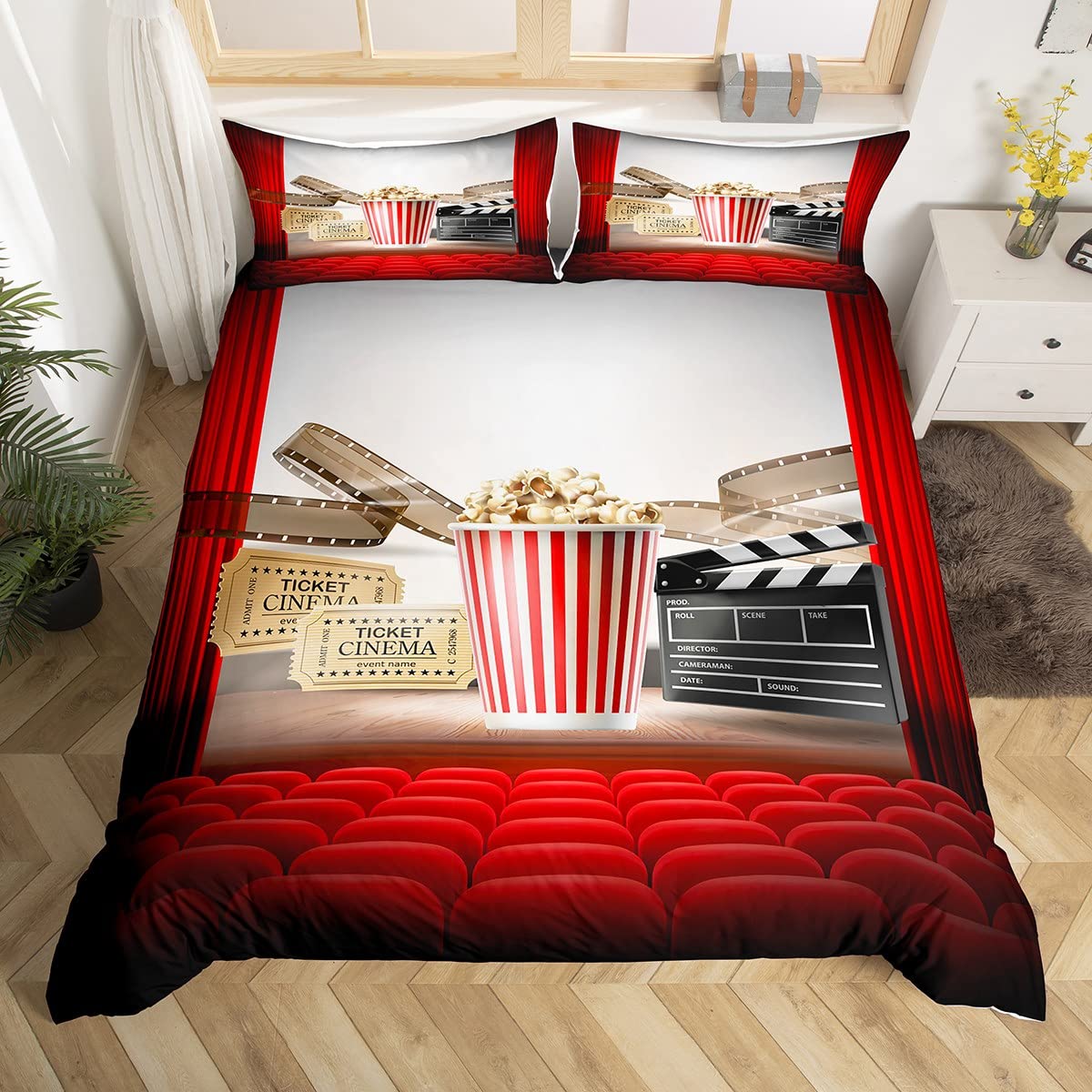 

Comforter Movie Twin King Clapper Film Tape Bedding Set 3D Stereo Glasses Box Of Popcorn Comforter Geometric Comforter (quilt)-EU Single(135*200cm)3pcs