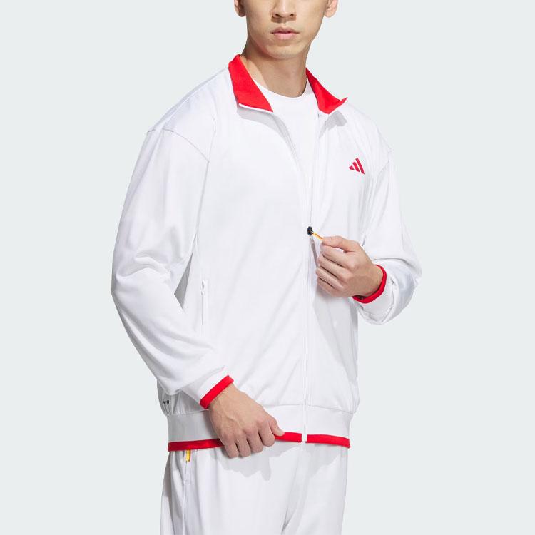 Adidas Knit Tennis Jacket With Colorblock Logo Men Outerwear White IV7578