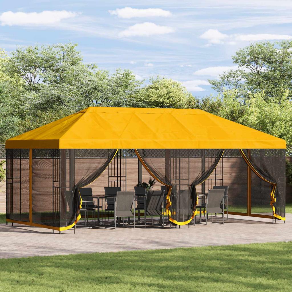 Pavilion with Side Walls 6 X 3 M Yellow Polyester and Steel 190 G M²