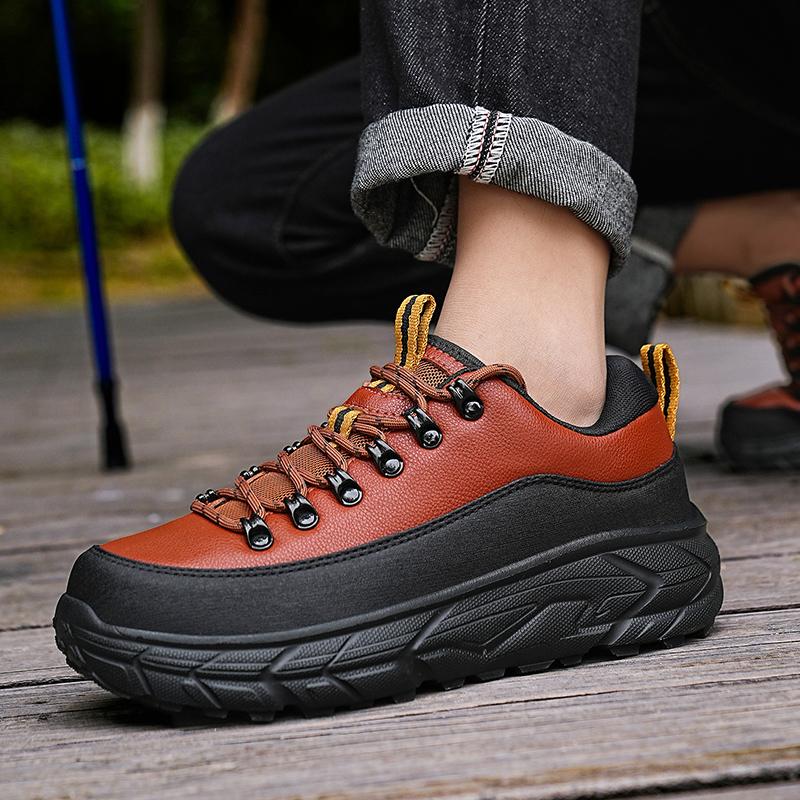 Men's Hiking Shoes PU Leather Casual Sports Shoes Fashion Lace-up Platform Shoes Waterproof Walking Shoes Big Size 39-48