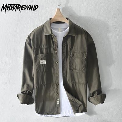 Japanese Style Long Sleeve Cargo Shirts for Men Spring and Autumn Streetwear Loose Shirt Casual Pure Cotton Double Pockets Shirt Fashion Men Clothing