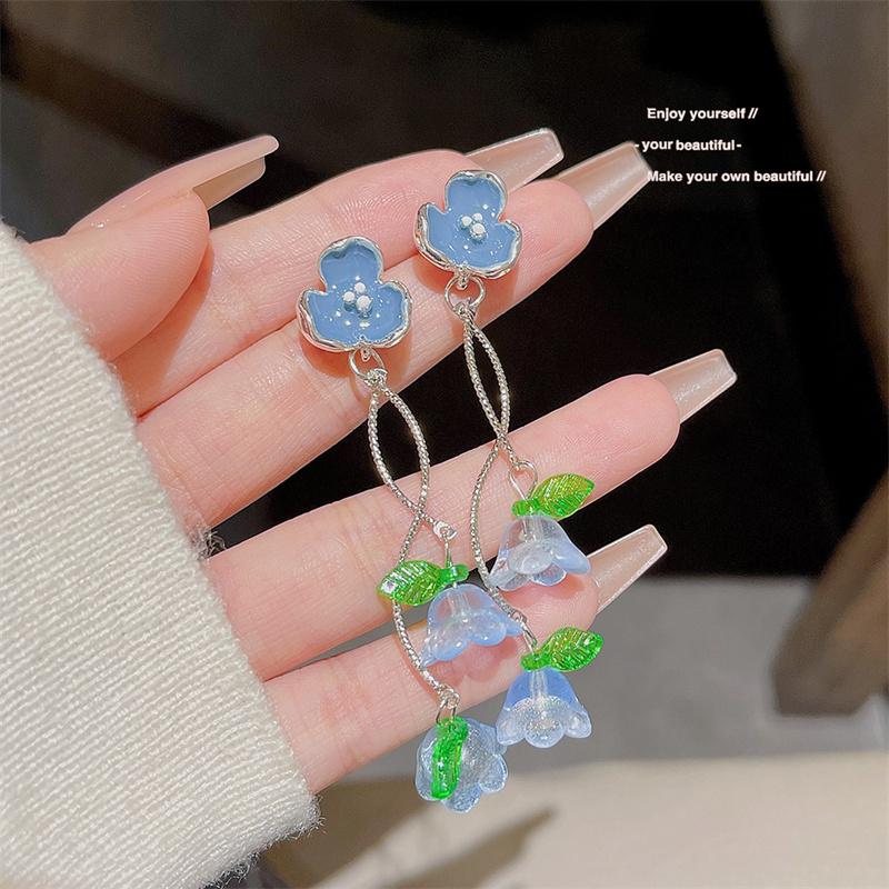 

New Trendy Cute Flower Spiral Dangle Earrings For Women Charm Long Tassel Blue Crystal Drop Earring Wedding Zircon
