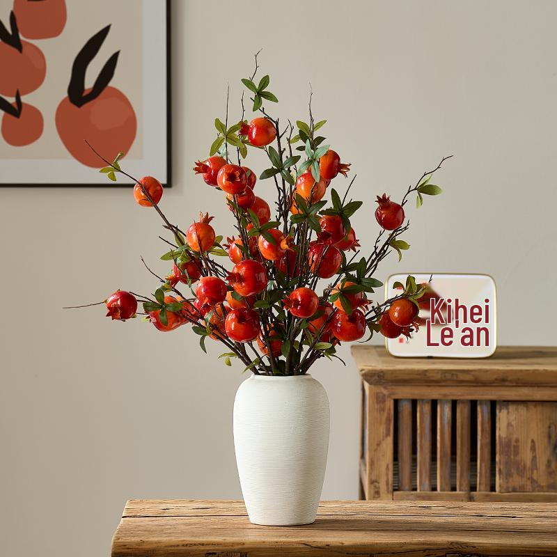 Chinese-Style Persimmon and Pomegranate Flower Arrangement for Living Room or Dining Table