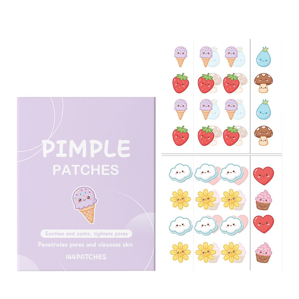 144 Acne Patches And 4 Blackhead Patches The Nose, Cute Cartoon Acne Patches, Hydrocolloid Concealer Care Patches