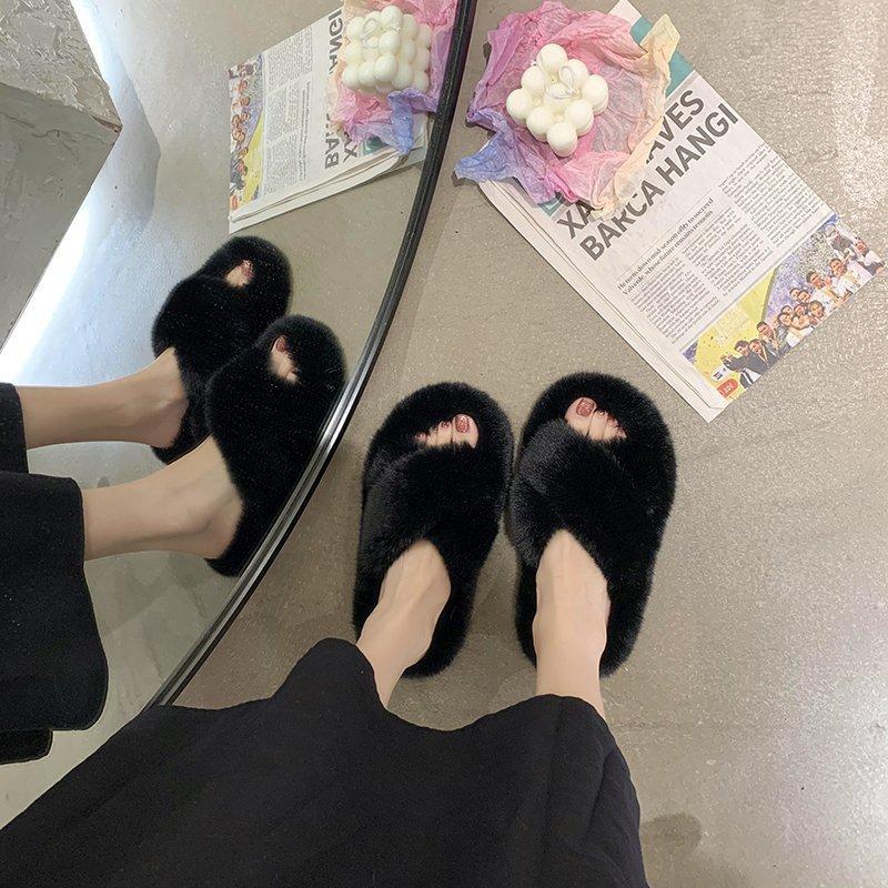Mao Mao slippers women's outer wear 2025 new versatile Korean version ins trendy shoes autumn and winter lazy home cotton slippers