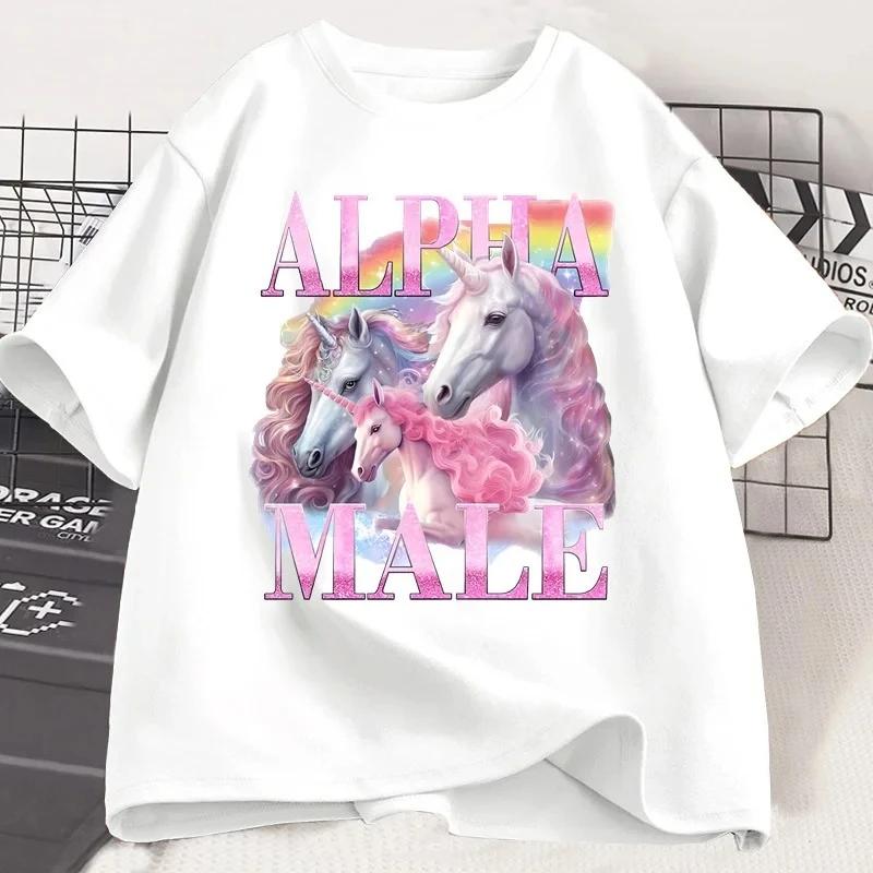 Alpha Unicorn Funny Tshirt Ironic Vintage Weird Meme T Shirt Woman Short Sleeve Graphic T Shirts Casual Summer Clothes