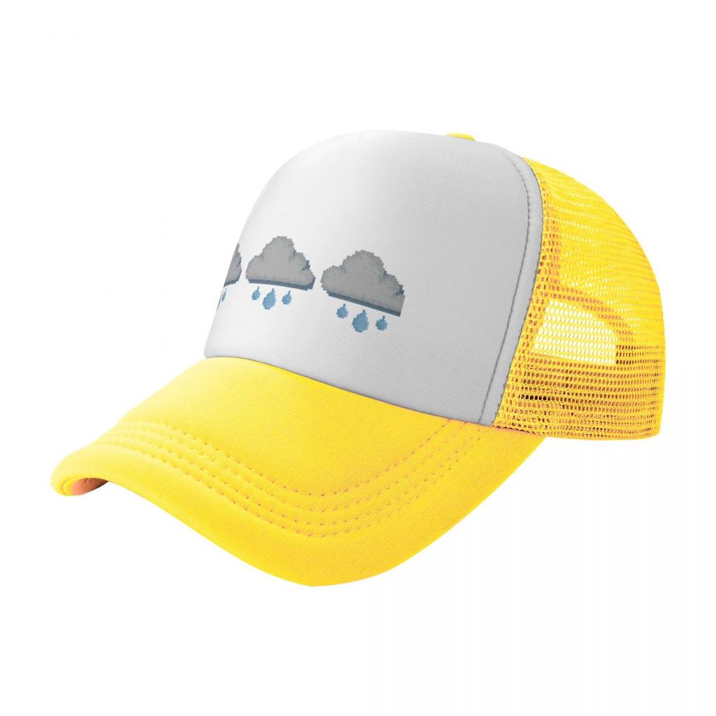 Retro Pixel Grumpy Rain Cloud Weather Icon Design Baseball Cap Foam Party Hats Military Cap Man Mens Cap Women'S