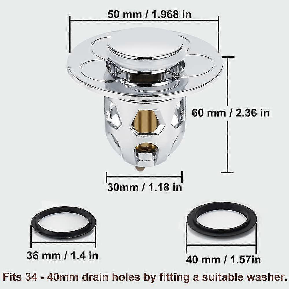 Pop-Up Sink Drain, 2 Pack Universal Pop Up Sink Drain with Anti-Clogging Filter, Anti-Odor Hair Filter, for 34-40mm Holes 25-26s