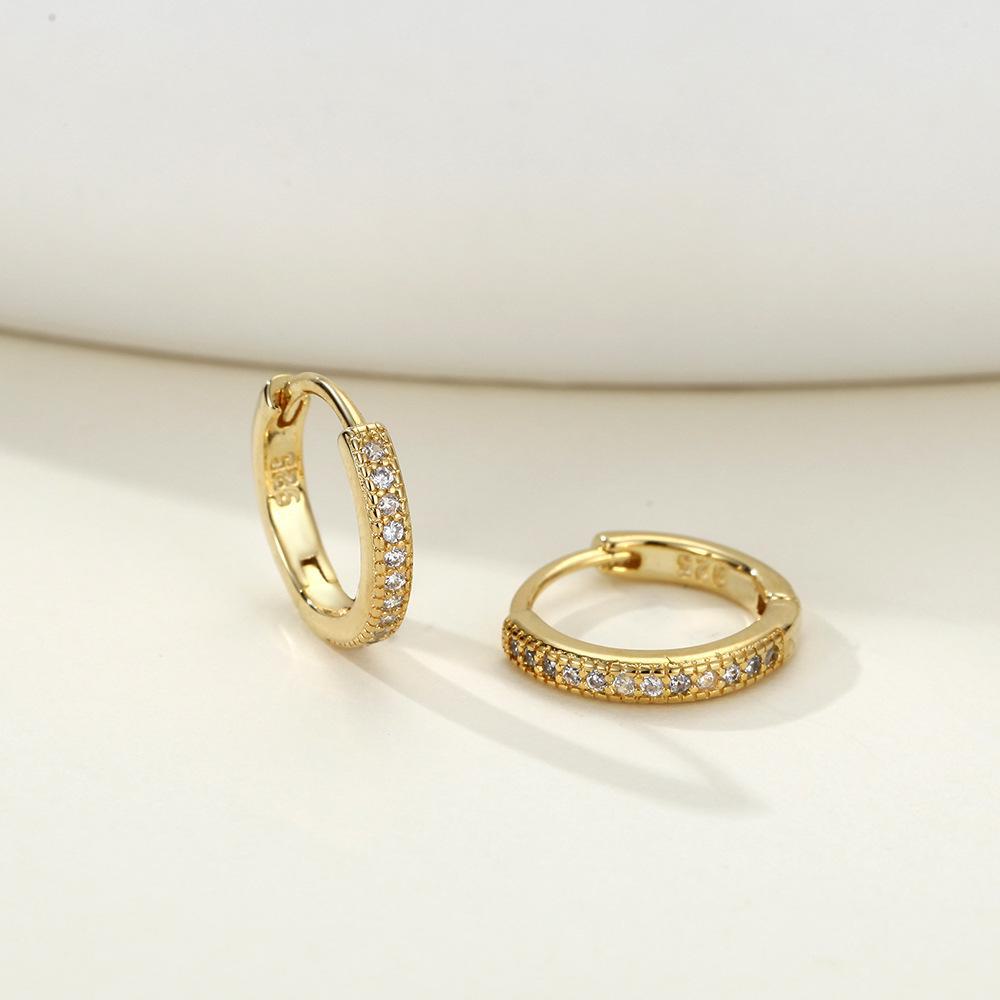 14K Gold Single Row Diamond Earrings for Women with Circle Ear Clips and Buckles - Light Luxury, High-End Design