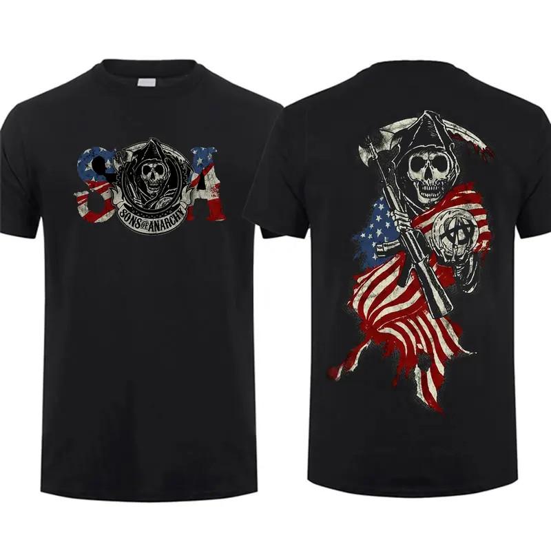 Sons of Anarchy USA Flag Skull Reaper Shirt Biker Motorcycle Tee S разноцветный