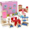 Nobo Kids Doll Furniture Wooden Furniture for Dollhouse 35 Elements