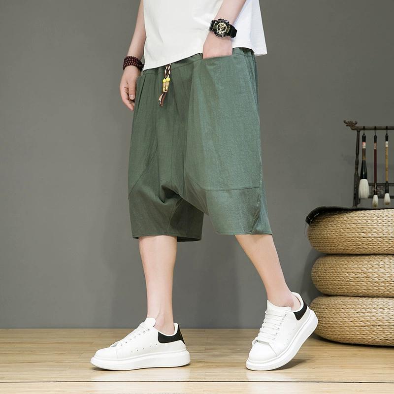 Casual Sweatpants For Men Summer Autumn Casual Cotton Cropped Pants Loose Low Crotch Harem Pants High Street Sweatpants