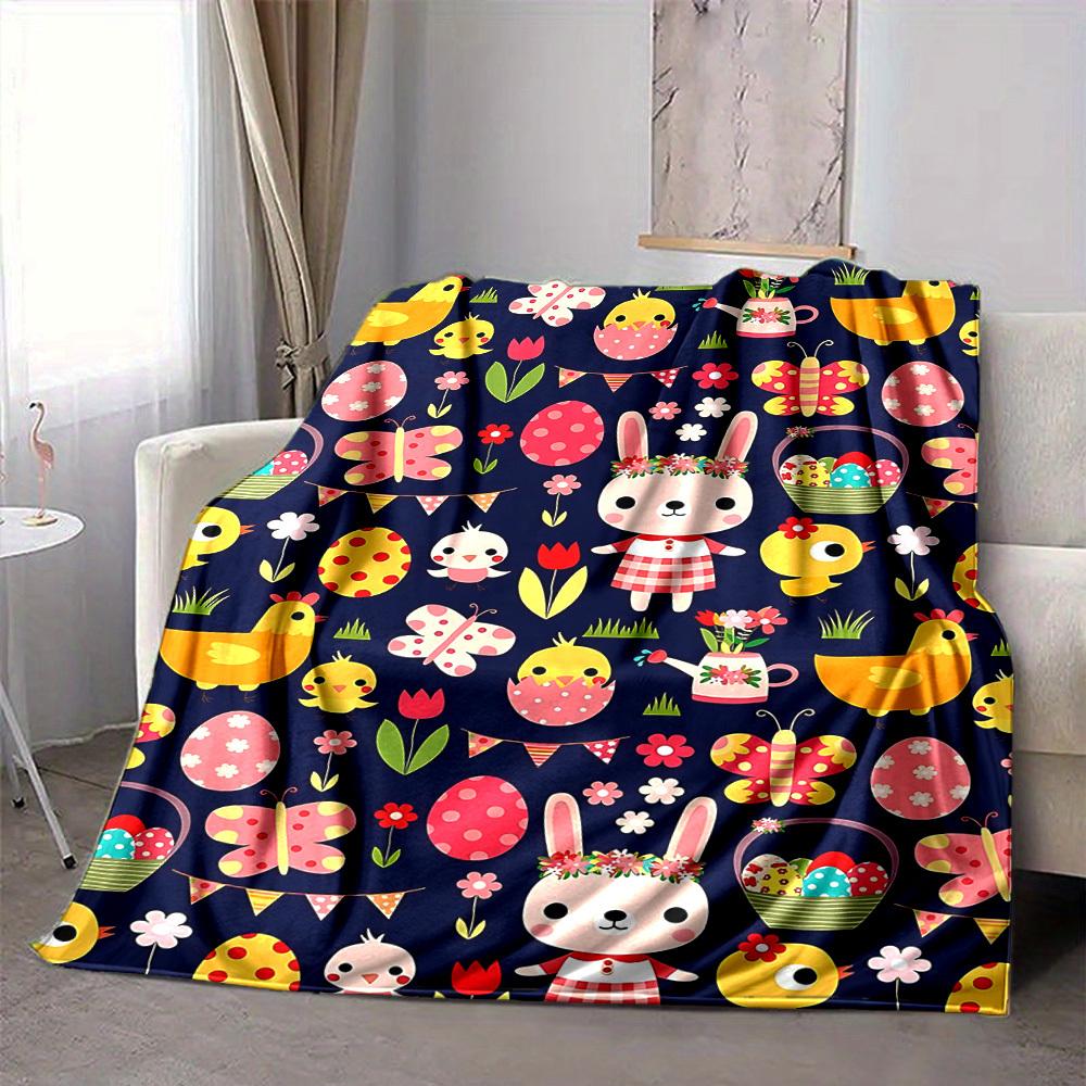 1pc Easter Bunny Print Blanket   Lightweight Flannel Throw Blanket For Sofa, Bed, Living Room, Office, Outdoor Travel, Camping