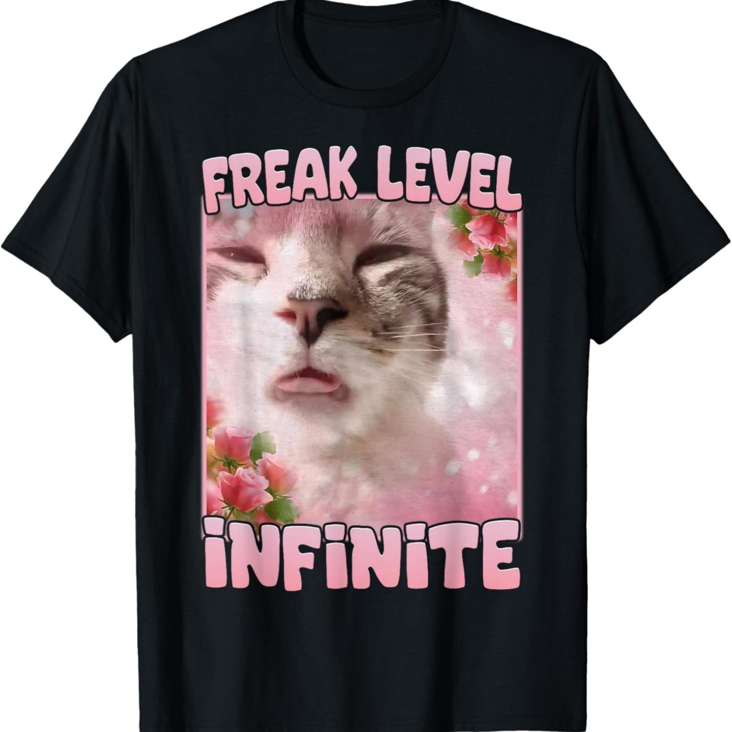 

Freak Level Infinite Funny Silly Cat Meme Brainrot Weird T-Shirt S чёрный