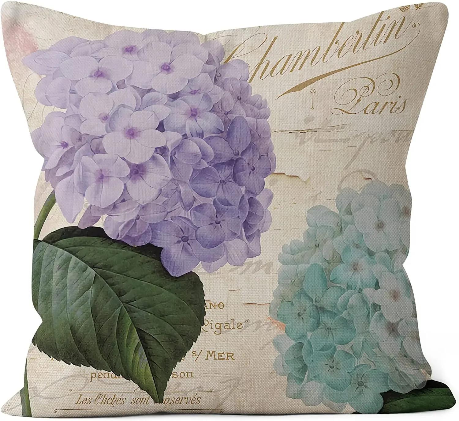 Vintage Purple Flower Linen Cushion Cover for Car Living Room Sofa Bedroom Home Decor,     PillowcaseLK-BZT- , 30x30cm
