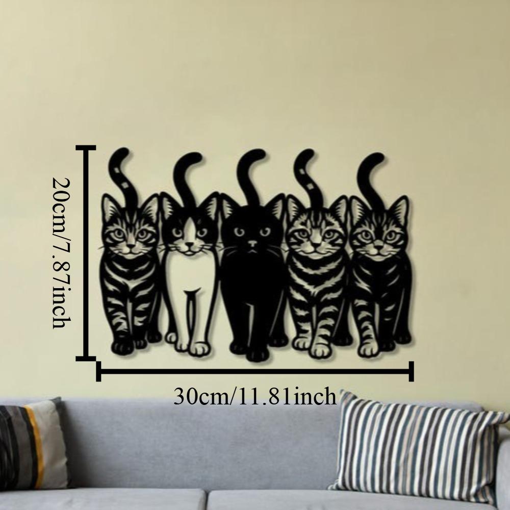 Metal Cat Wall Sculpture, Minimalist Modern Art Decor for Living Room Bedroom 12in чёрный
