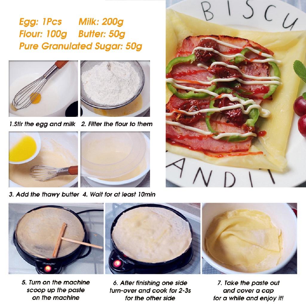 220v 650w Cooker Cooking Pan W/ Egg Baking Tool Electric Non-stick Pancake Pizza Making Machine