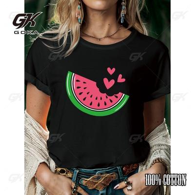 Camiseta de Mujer Corazón de Sandía Moda Verano Camiseta de Manga Corta Top Estampado Cuello Redondo Casual Streetwear Ropa para Mujer