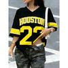 Women's NO.22 Houston Print V-Neck Short Sleeve T-Shirt Summer Graphic Tee Hole Mesh Jerseys Plus Size Sport T-Shirt