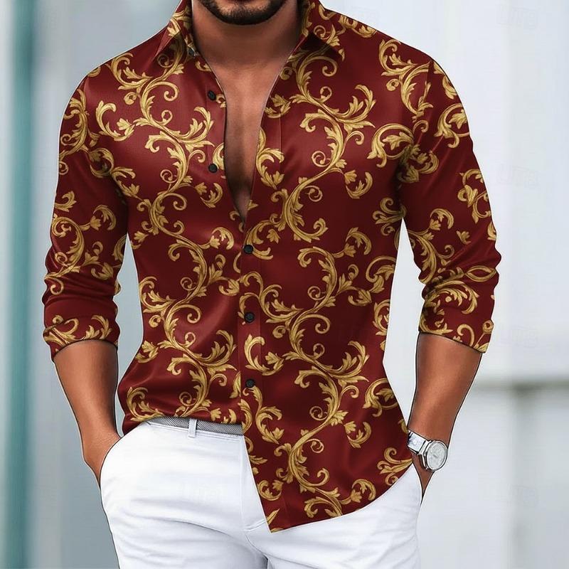 Men's Long Sleeve 3D Shirt, Vintage Floral Graphic European Art Print, Modern Streetwear Style, 2025 Autumn Winter Casual Tops