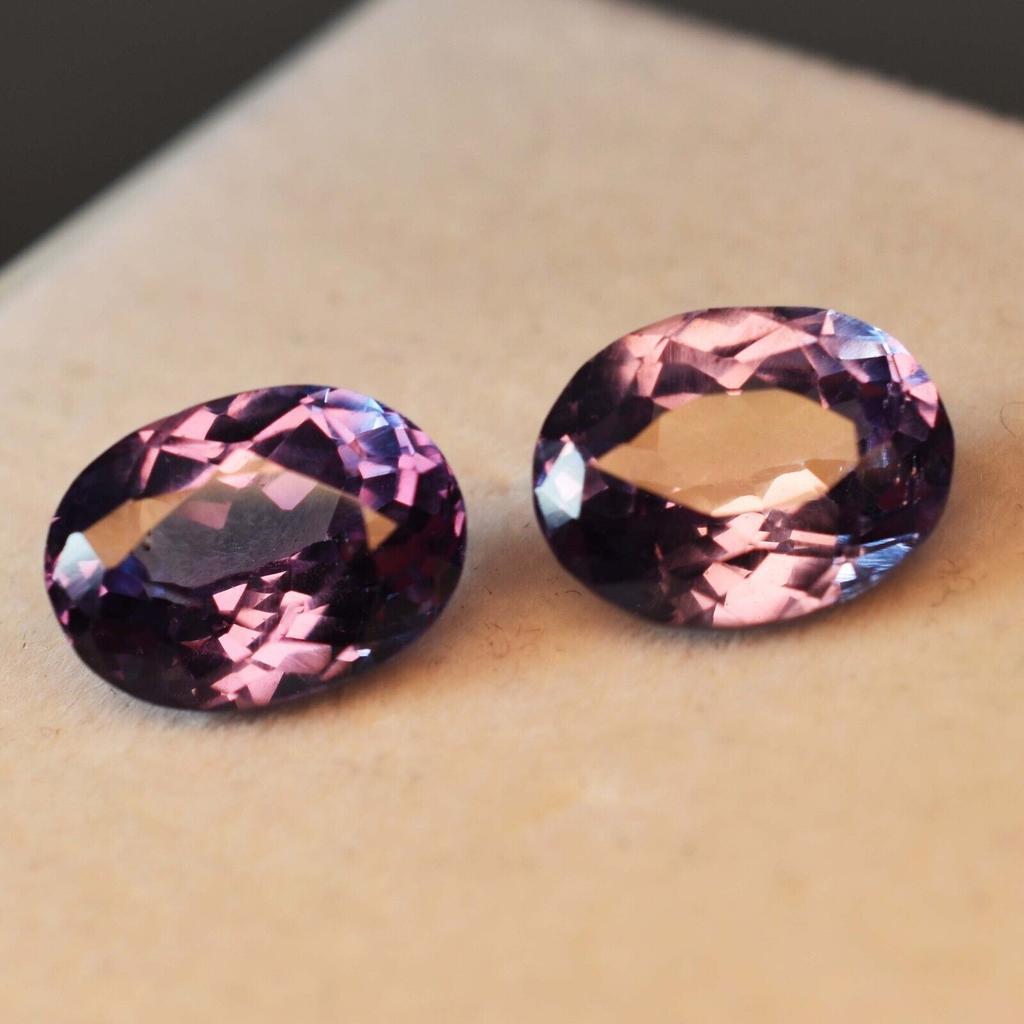 Natural Color Change Alexandrite Loose Gemstone 16 Ct Oval Shape Pair for Jewelry Making and Crafts