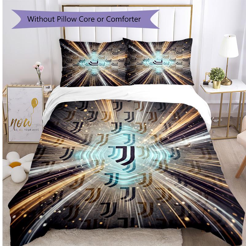 Juventus FC Pattern Printed 3PCS Bedding Set Soft Skin-Friendly Washable Duvet Cover & Pillowcases Set All Season Bedroom