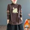 Luxurious Double-Sided Velvet Long-Sleeve Retro Ethnic Print Top with Semi-High Collar