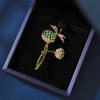 Green Rhinestone Dragonfly Lotus Pod Brooch Temperament Personalized Brooch High-End Fashion Autumn And Winter Coat Coat