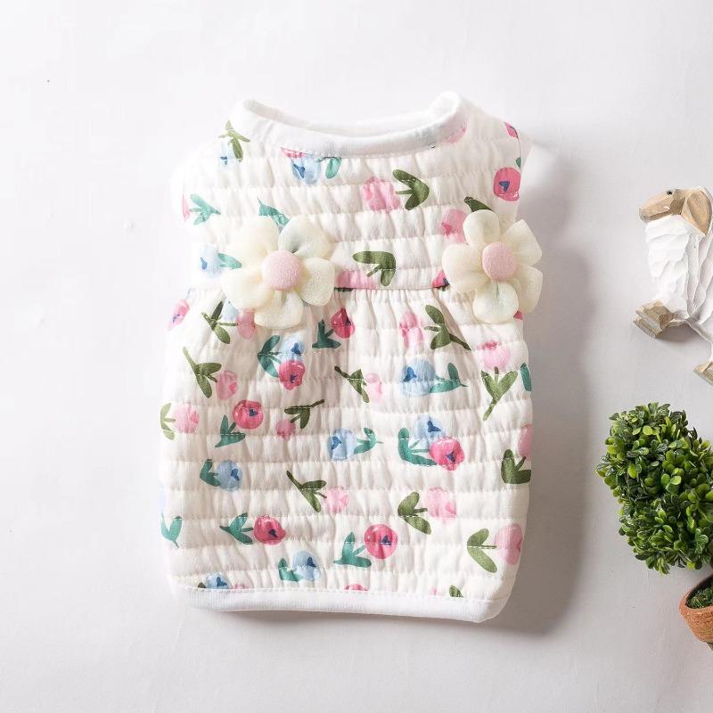 

Pet clothes autumn and winter new tulips flower teddy bear yorkshire puppy cat clothes keep warm autumn XL bust 50cm about 10-6.5 kg