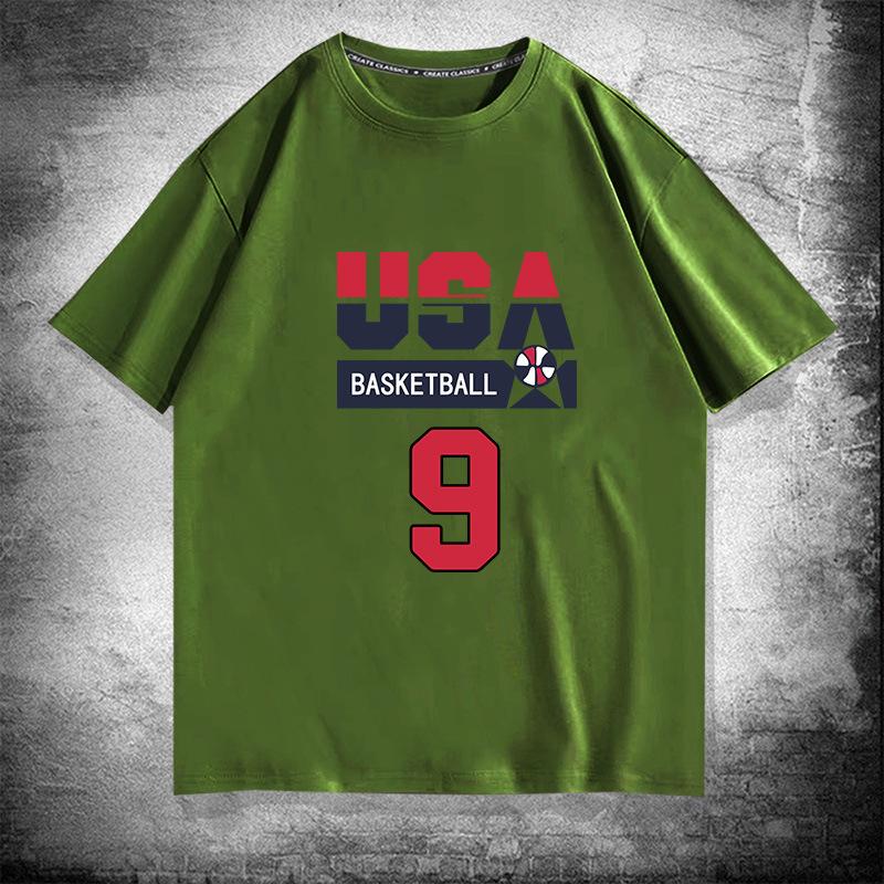 US National Team Basketball No. 9 Cotton Short-sleeved T-shirt Men's and Women's Summer Tide Brand Loose Shoulder Half-sleeved Top